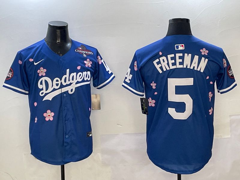 Men Los Angeles Dodgers 5 Freeman Blue Sakura Edition 2025 Nike MLB Jersey style 3